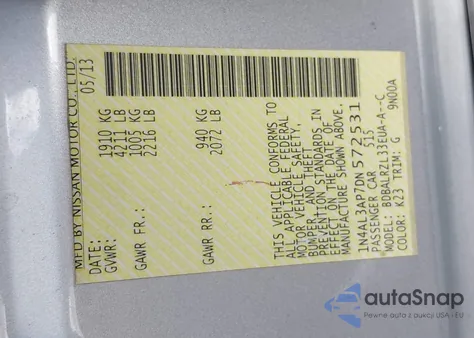 2013 Nissan Altima 2.5 S z USA, uszkodzony, nr VIN 1N4AL3AP7DN572531